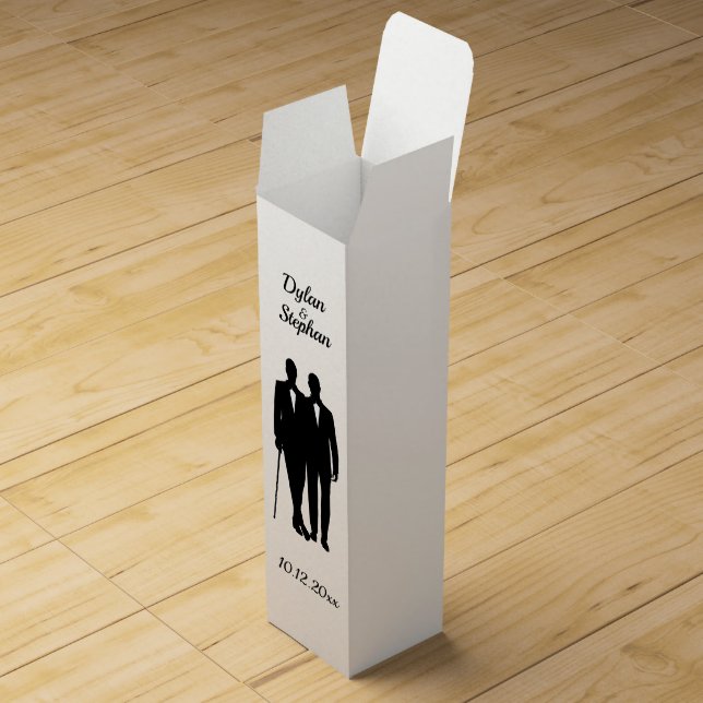 Gay Wedding Grooms with Names and Date Wine Box (Opened)