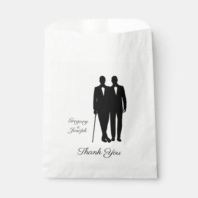 Gay Wedding Grooms with Names Thank You Favor Bag (Front)