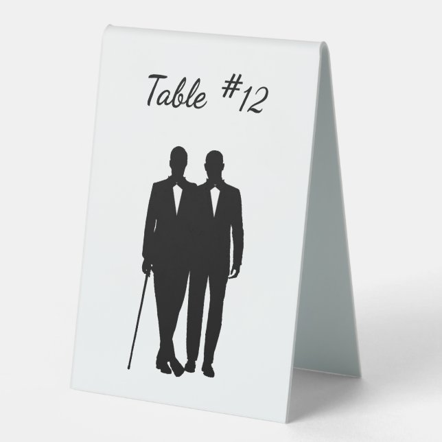 Gay Wedding Grooms with Number Table Tent (Front)