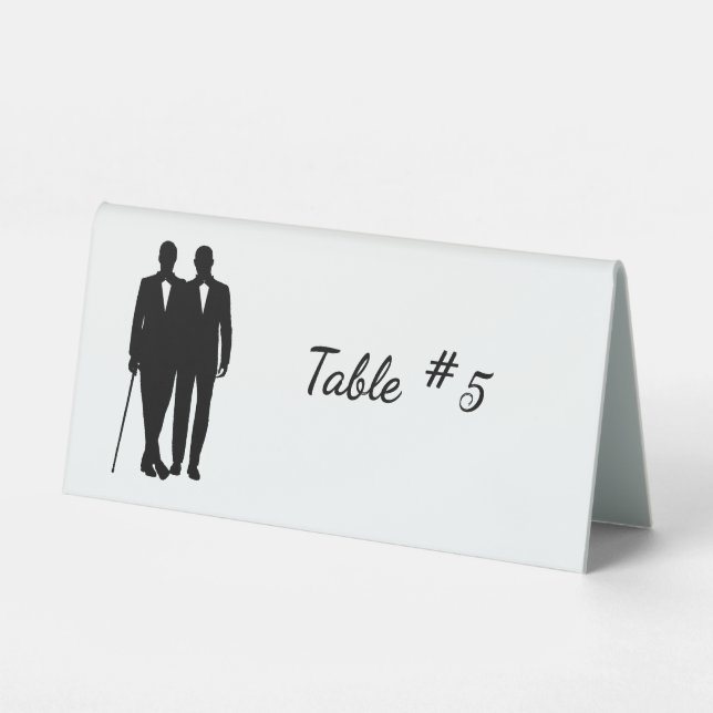 Gay Wedding Grooms with Number Table Tent (Front)