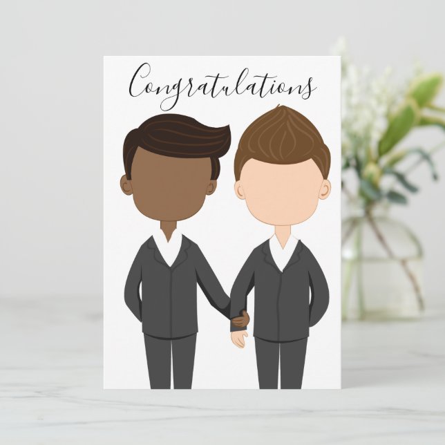 Gay Wedding Interracial Men Couple Congratulations Card (Standing Front)