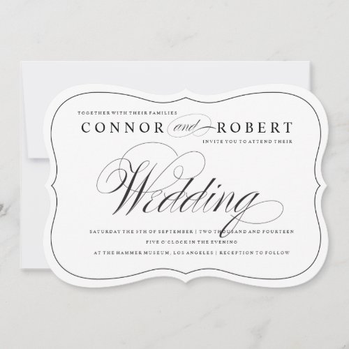 Gay Wedding Invitation Black  White Elegance