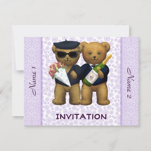 Gay Wedding - Invitation - Teddy Bears lilac