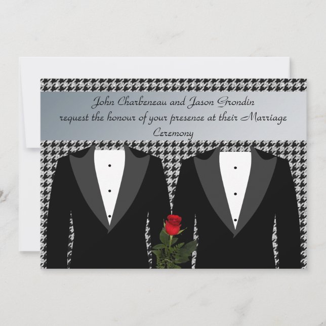 Gay Wedding Invitation Tuxedos Red Rose (Front)