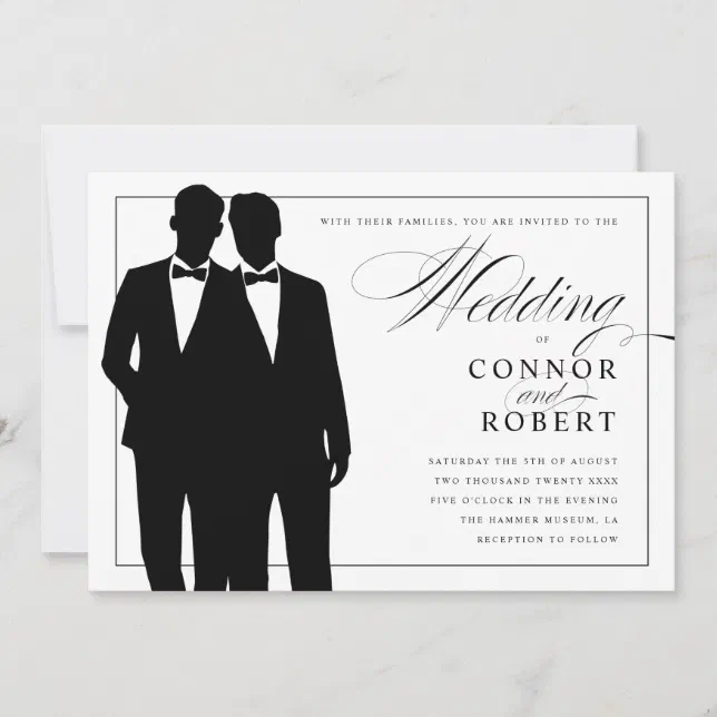 Gay Wedding Invitation Two Grooms Silhouettes