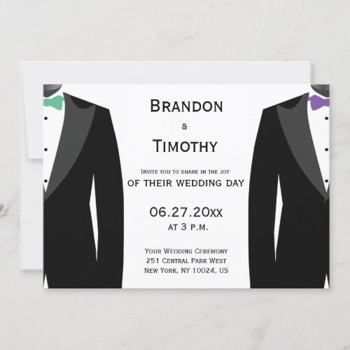Gay Wedding Invitations Green And Purple Bow Tie