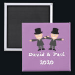 Gay Wedding Magnet<br><div class="desc">Illustration of a Gay couple with custom text.
Background colour can be changed.</div>