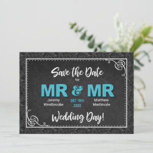Gay Wedding Mr Mr Turquoise Black Save the Date Invitation