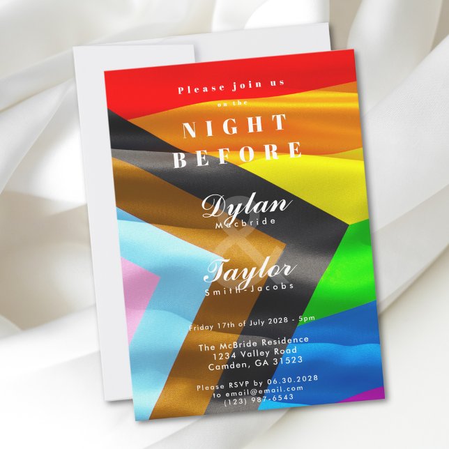 Gay Wedding Night Before Pride Flag Typography  Invitation (Creator Uploaded)