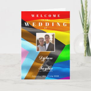 Gay Wedding Photo Pride Flag Typography Folded Program