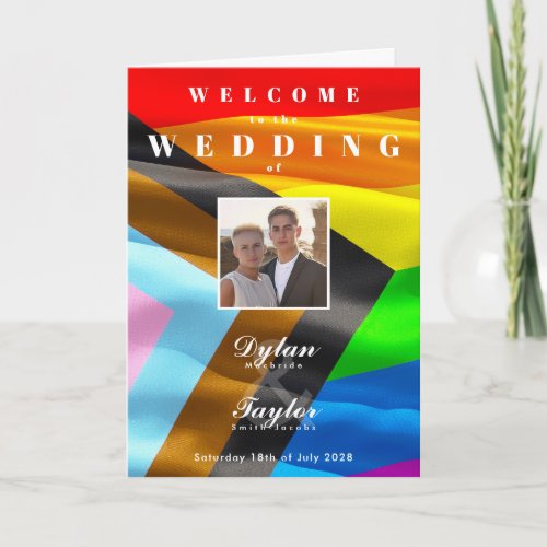 Gay Wedding Photo Pride Flag Typography Folded Program
