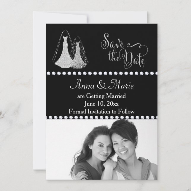 Gay Wedding Photo Save the Date Silver Invitation (Front)