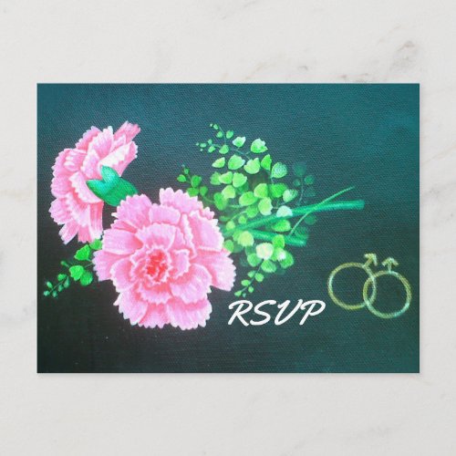 Gay Wedding Pink Carnations Personalized RSVP Invitation Postcard