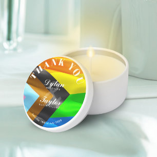 Gay Wedding Pride Flag Calligraphy Thank You Mini Candle Favors