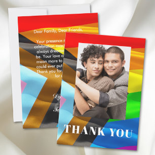 Gay Wedding Pride Flag Typography Photo Thank You Card