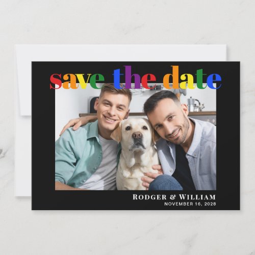 Gay Wedding Rainbow Photo Black Save The Date