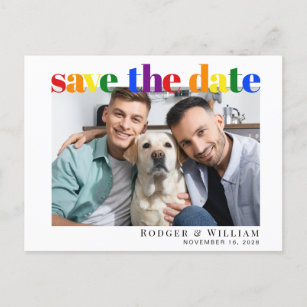 Gay Wedding Rainbow Photo Save The Date Announcement Postcard