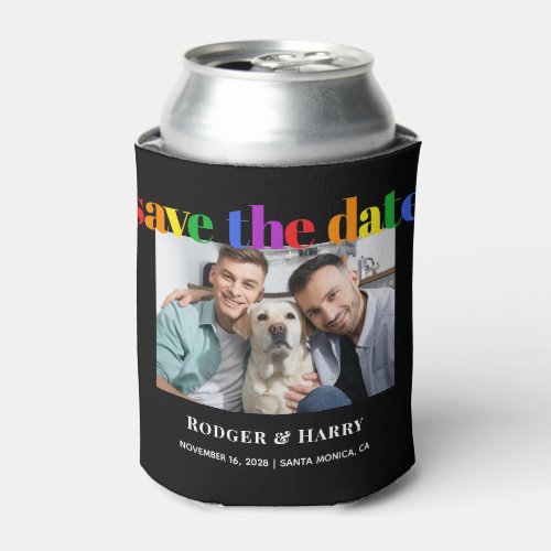 Gay Wedding Rainbow Photo Save the Date Can Cooler