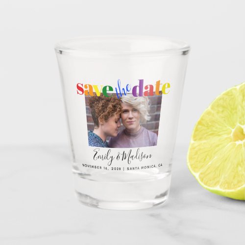 Gay Wedding Rainbow Save the Date Photo Shot Glass