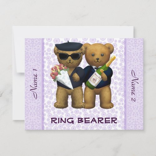 Gay Wedding _ Ring Bearer _ Teddy Bears lilac Invitation