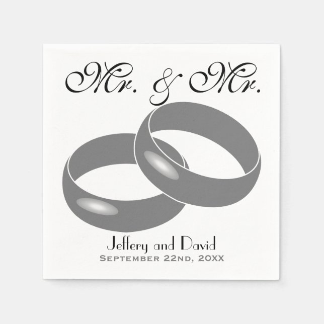 Gay Wedding Rings Personalized Wedding Napkins (Front)