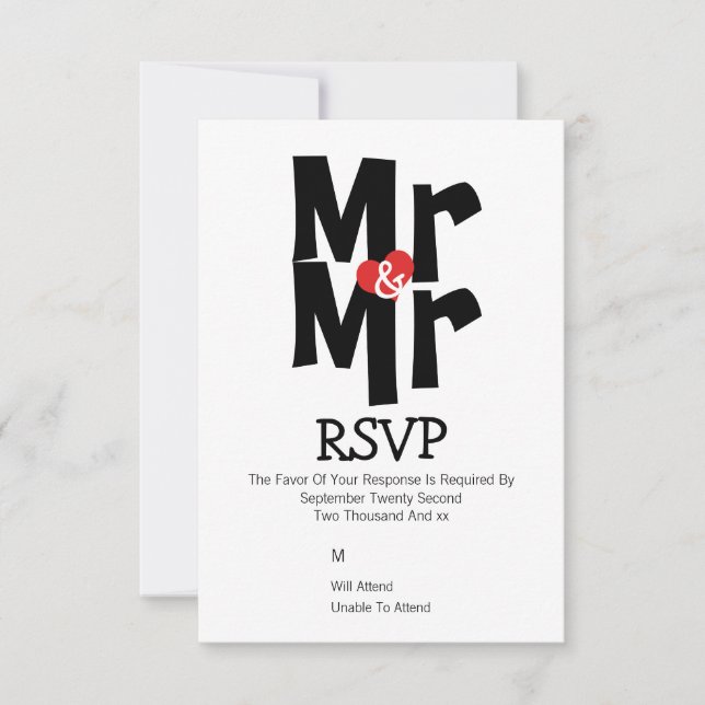 Gay Wedding RSVP Bold Mr and Mr Personalized (Front)