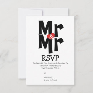 Gay Wedding RSVP Bold Mr and Mr Personalized Card