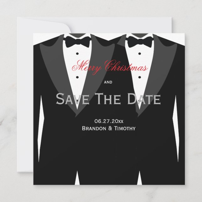 Gay Wedding Save The Date Christmas Cards Red (Front)