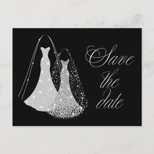 Gay Wedding Save the Date in Black and faux silver Announcement Postcard