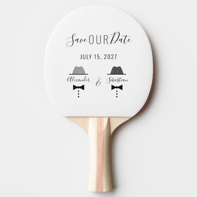 Gay Wedding Save The Date Invitation Ping Pong Paddle (Front)