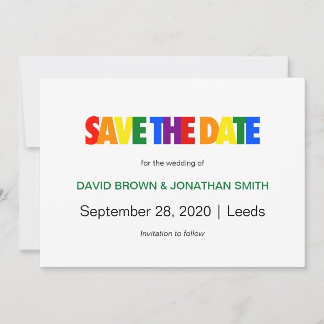 Gay Wedding Save the Date Rainbow Flag Colors (Front)