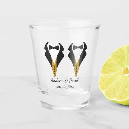 Gay Wedding Shot Glass With Matching Tuxedos