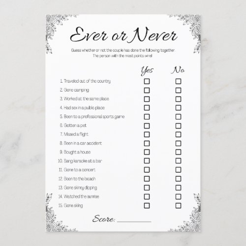 Gay Wedding Shower Game Ever or Never Couple Invitation