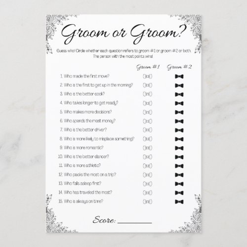 Gay Wedding Shower Game Groom or Groom Invitation