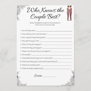 Gay Wedding Shower Game, Who Know's the Couple? Invitation