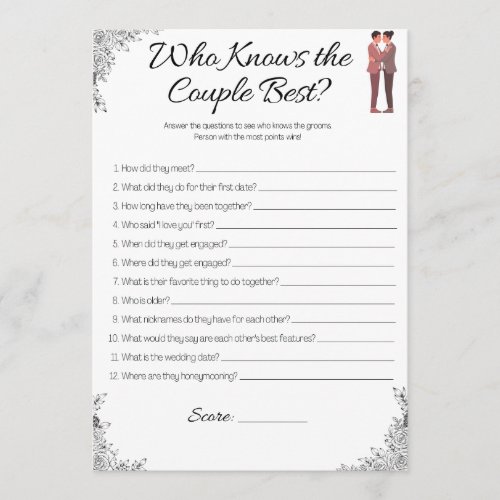 Gay Wedding Shower Game Who Knows the Couple Invitation