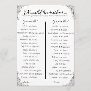 Gay Wedding Shower Game, Would He Rather Invitation