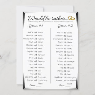 Gay Wedding Shower Game, Would He Rather Invitation