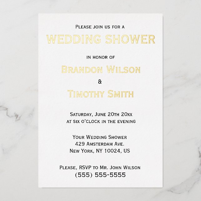 Gay Wedding Shower Invites Real Gold (Front)