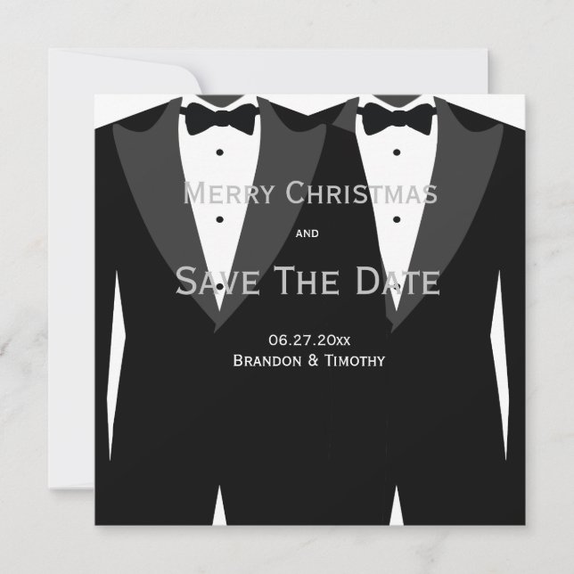 Gay Wedding Silver Save The Date Christmas Cards (Front)