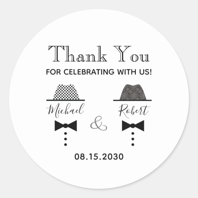 Gay Wedding Thank You Favor Classic Round Sticker (Front)