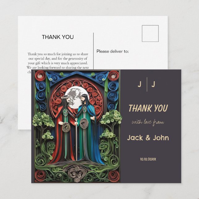 Gay Wedding Thank You  Postcard (Front/Back)