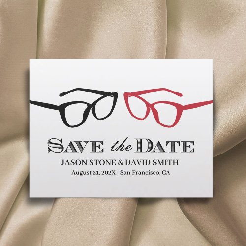 Gay Wedding Two Glasses Minimalist Save the Date Announcement Postcard