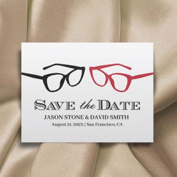 Gay Wedding Two Glasses Minimalist Save The Date Announcement Postcard by myinvitation at Zazzle