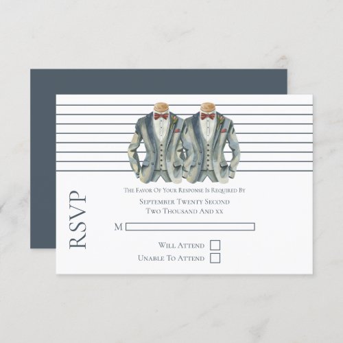 Gay Wedding Two Grooms in Suits and Bow Ties RSVP