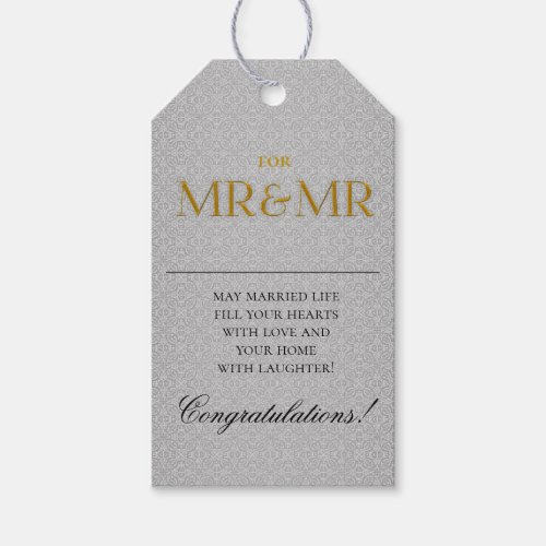 Gay Wedding Two Grooms Mr and Mr Gold and Silver Gift Tags