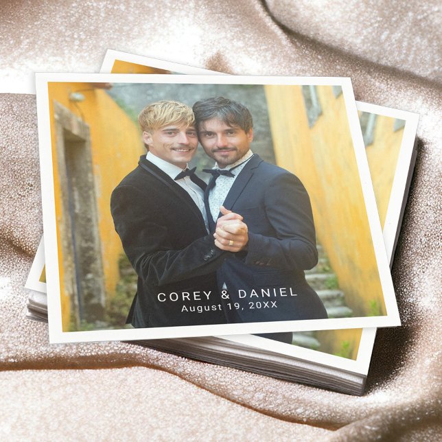 Gay Wedding Two Grooms Photo Napkins (Creator Uploaded)