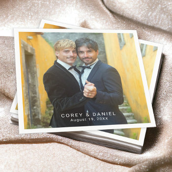Gay Wedding Two Grooms Photo Napkins by DancingPelican at Zazzle