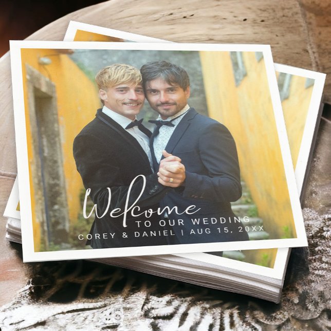 Gay Wedding Two Grooms Photo Napkins (Creator Uploaded)