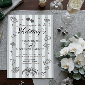 Gay Wedding Two Grooms Whimsical Doodles Invitation
